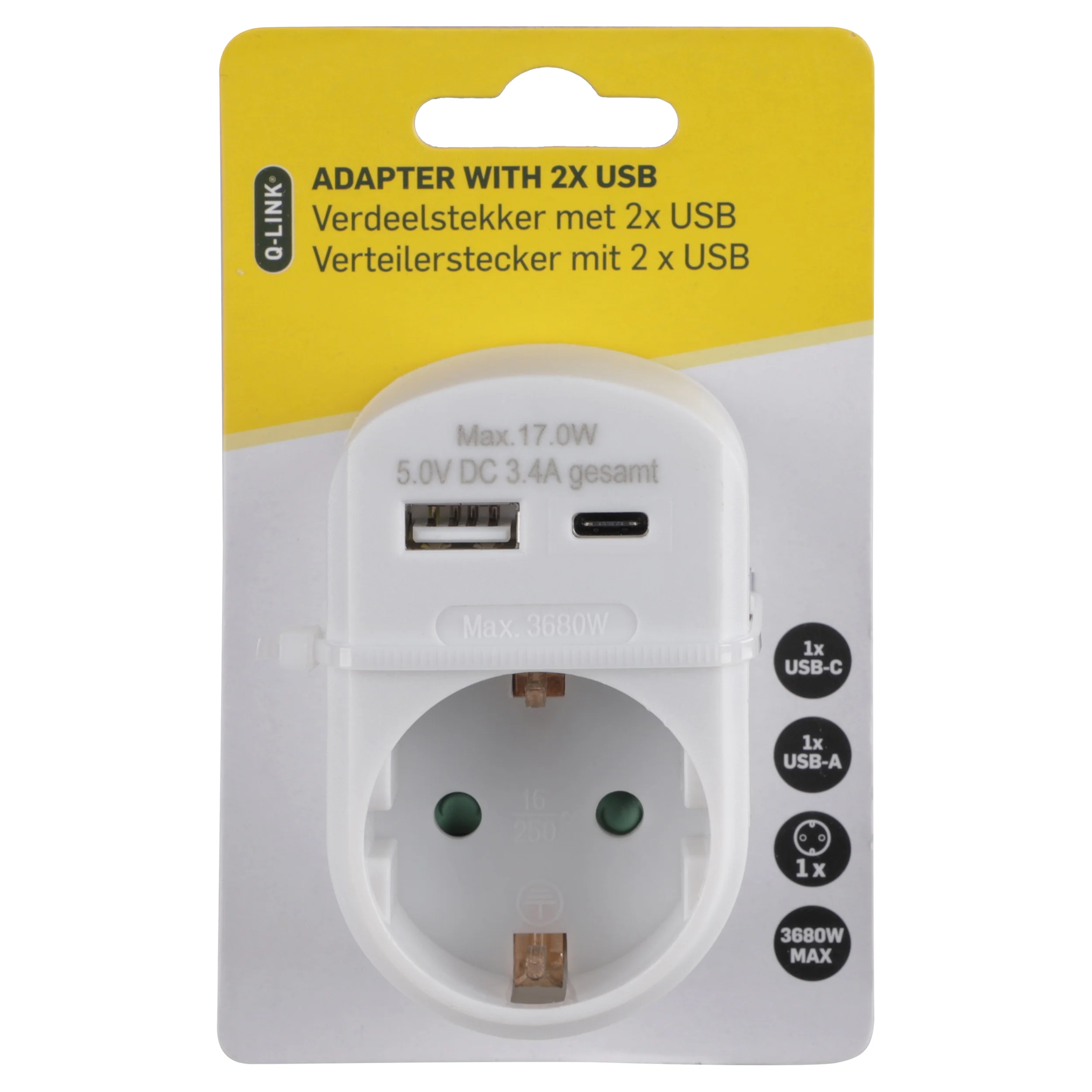 Q-Link adapterstekker 1-voudig 1x USB A, 1x USB C wit - Image 4