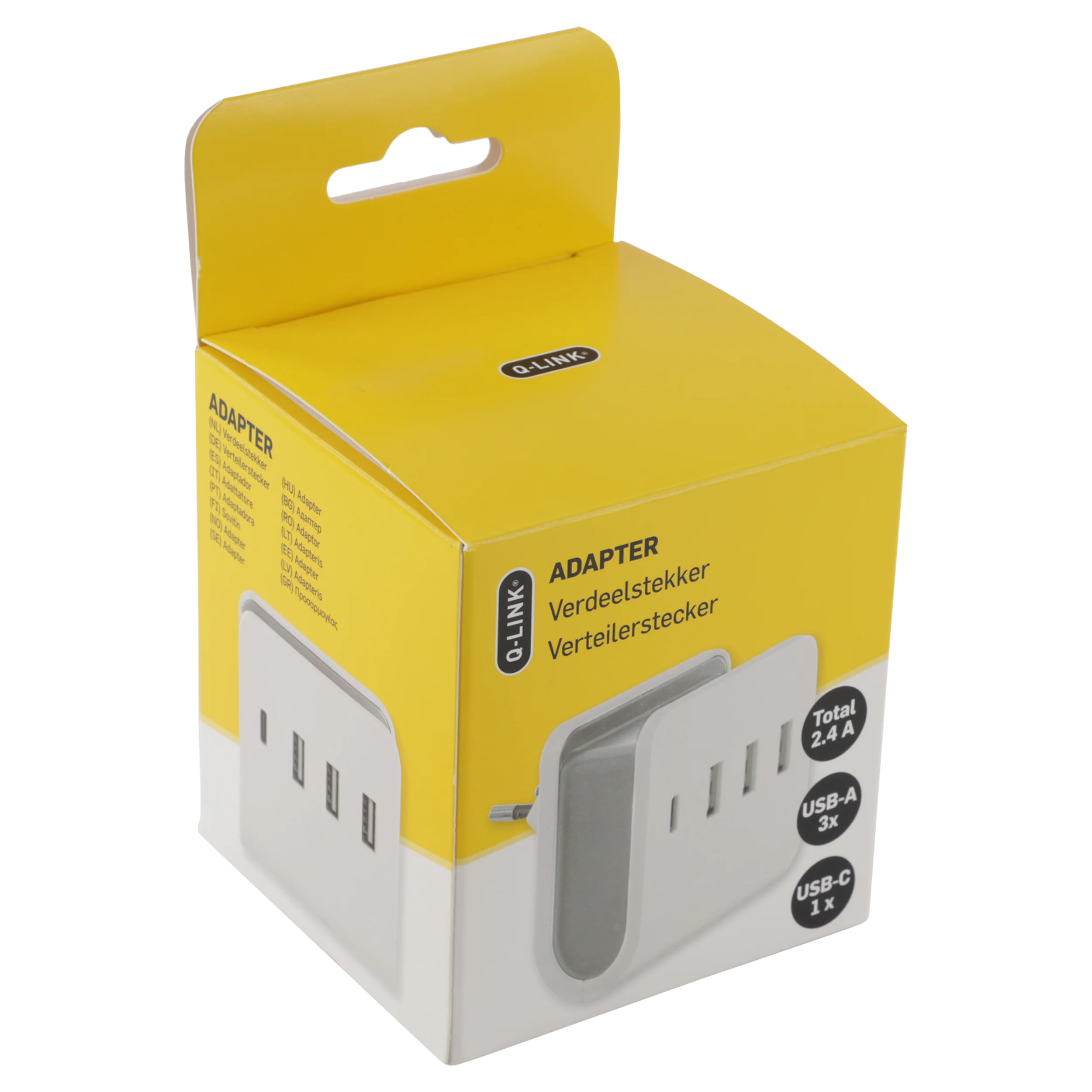 Q-Link adapterstekker 4-voudig 3x USB A, 1x USB C wit, grijs - Image 3