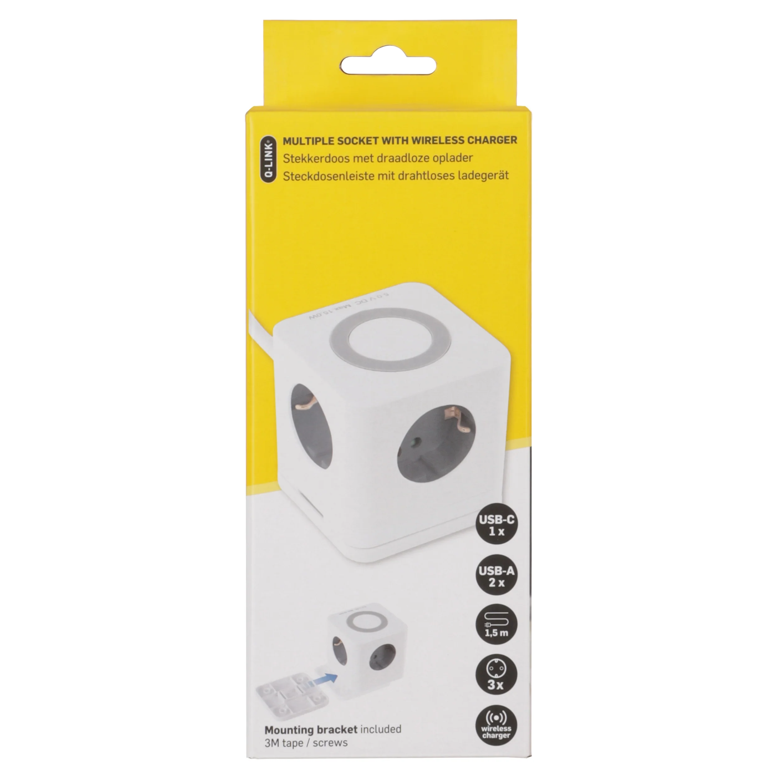 Q-Link Cube stekkerdoos 3-voudig 3x geaard, 2x USB A, 1x USB C wit 1,5m - Image 14