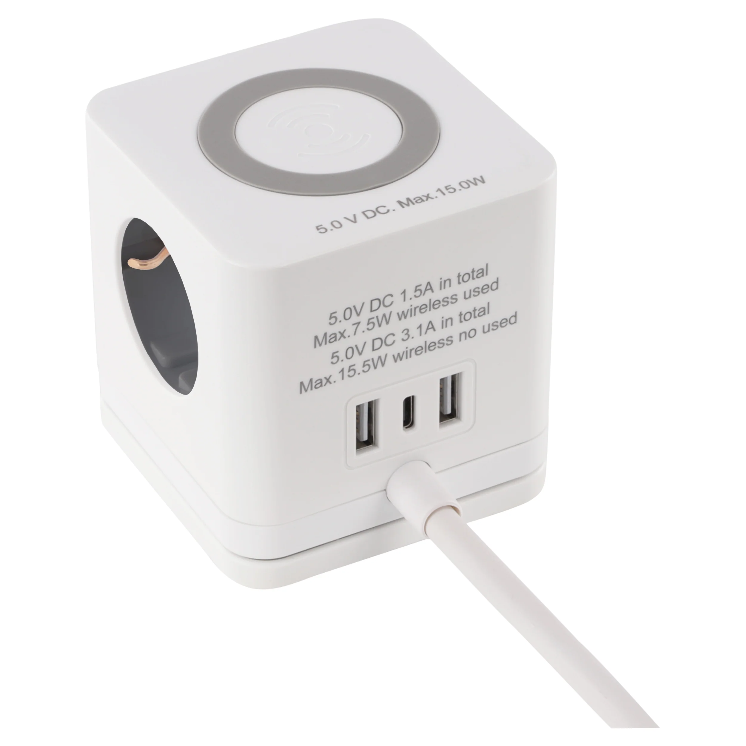 Q-Link Cube stekkerdoos 3-voudig 3x geaard, 2x USB A, 1x USB C wit 1,5m - Image 2