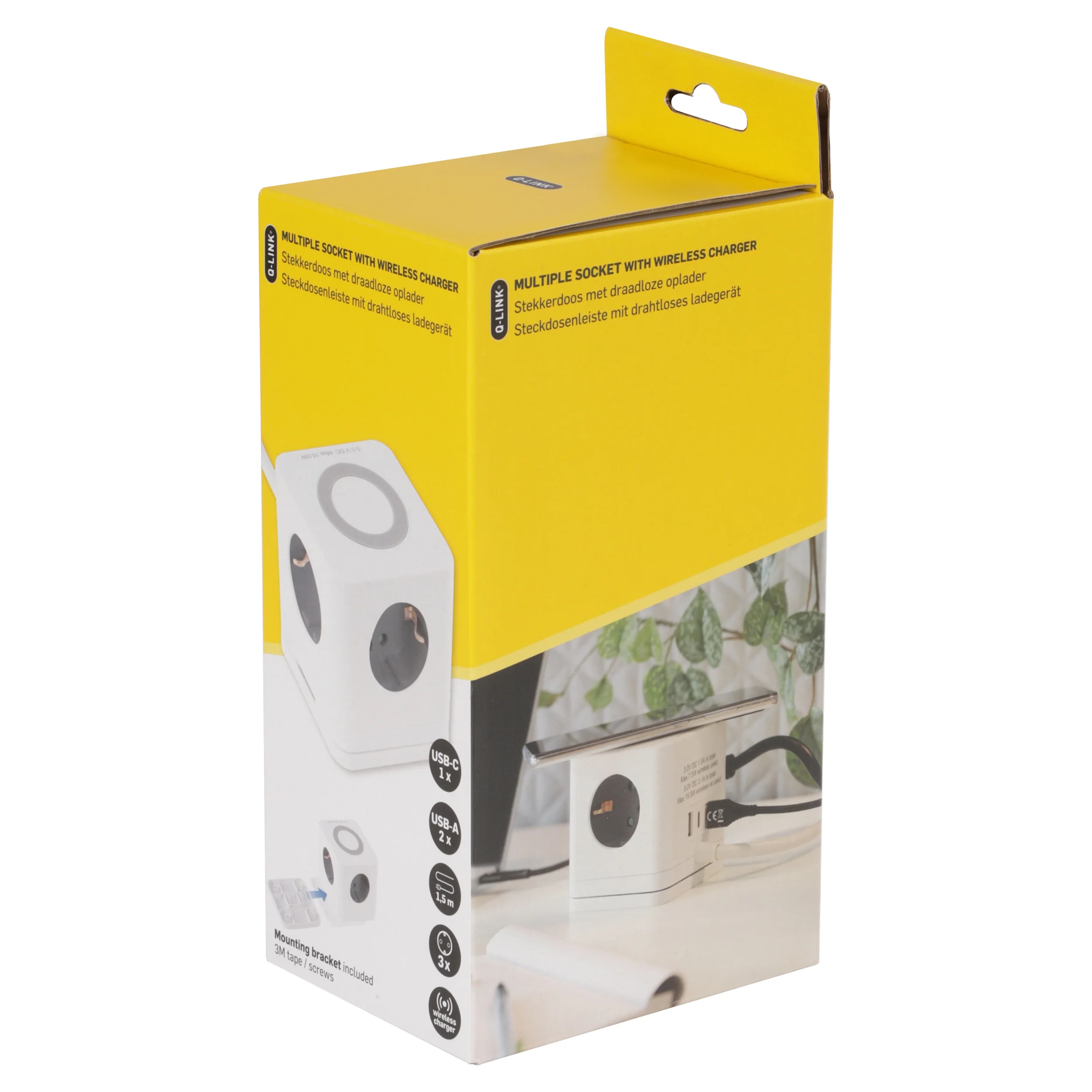 Q-Link Cube stekkerdoos 3-voudig 3x geaard, 2x USB A, 1x USB C wit 1,5m - Image 7