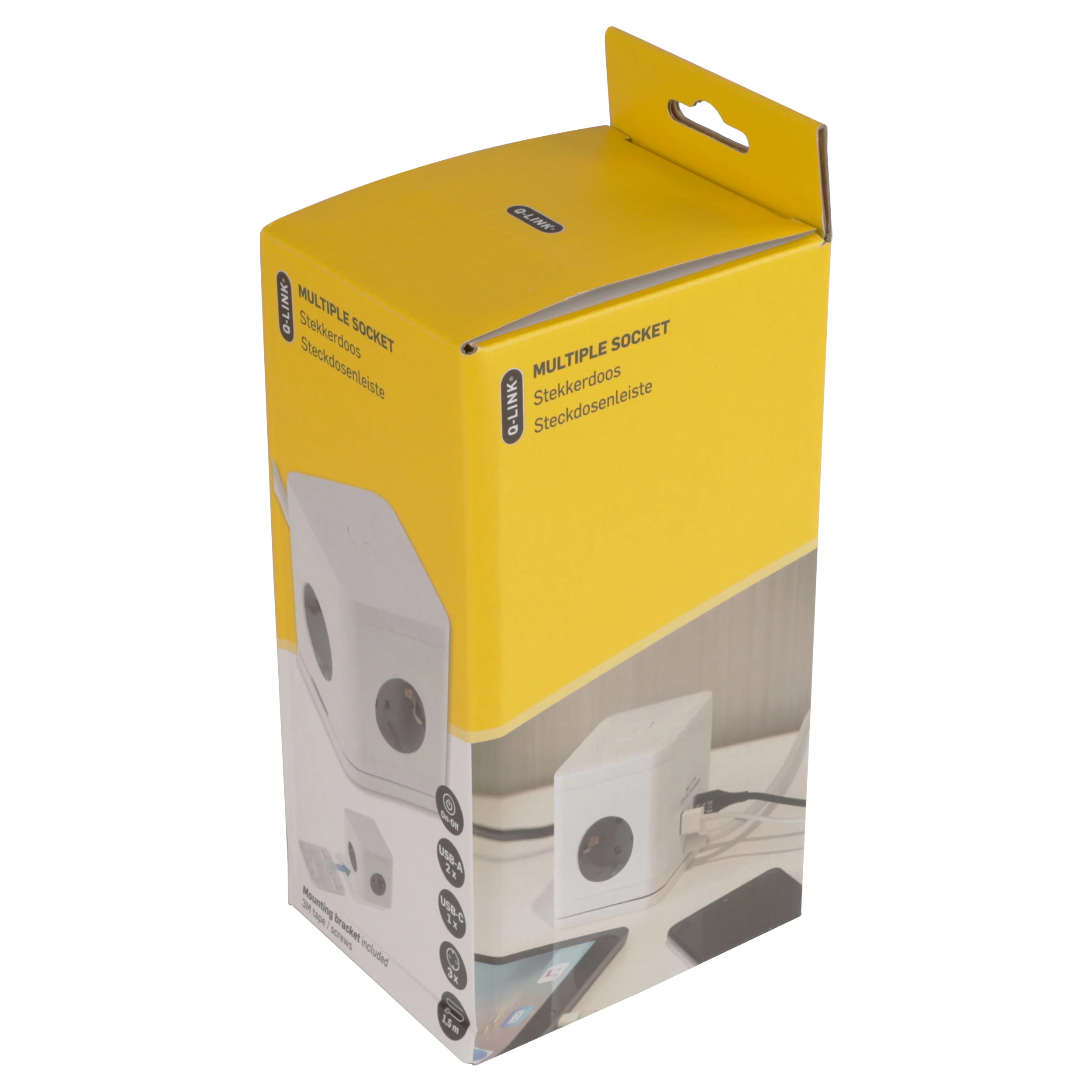 Q-Link Cube stekkerdoos 4-voudig 4x geaard, 2x USB A, 1x USB C wit 1,5m - Image 10