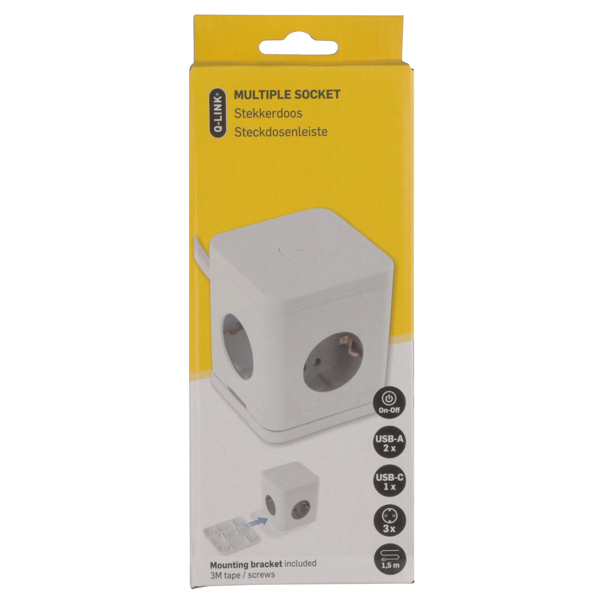 Q-Link Cube stekkerdoos 4-voudig 4x geaard, 2x USB A, 1x USB C wit 1,5m - Image 14