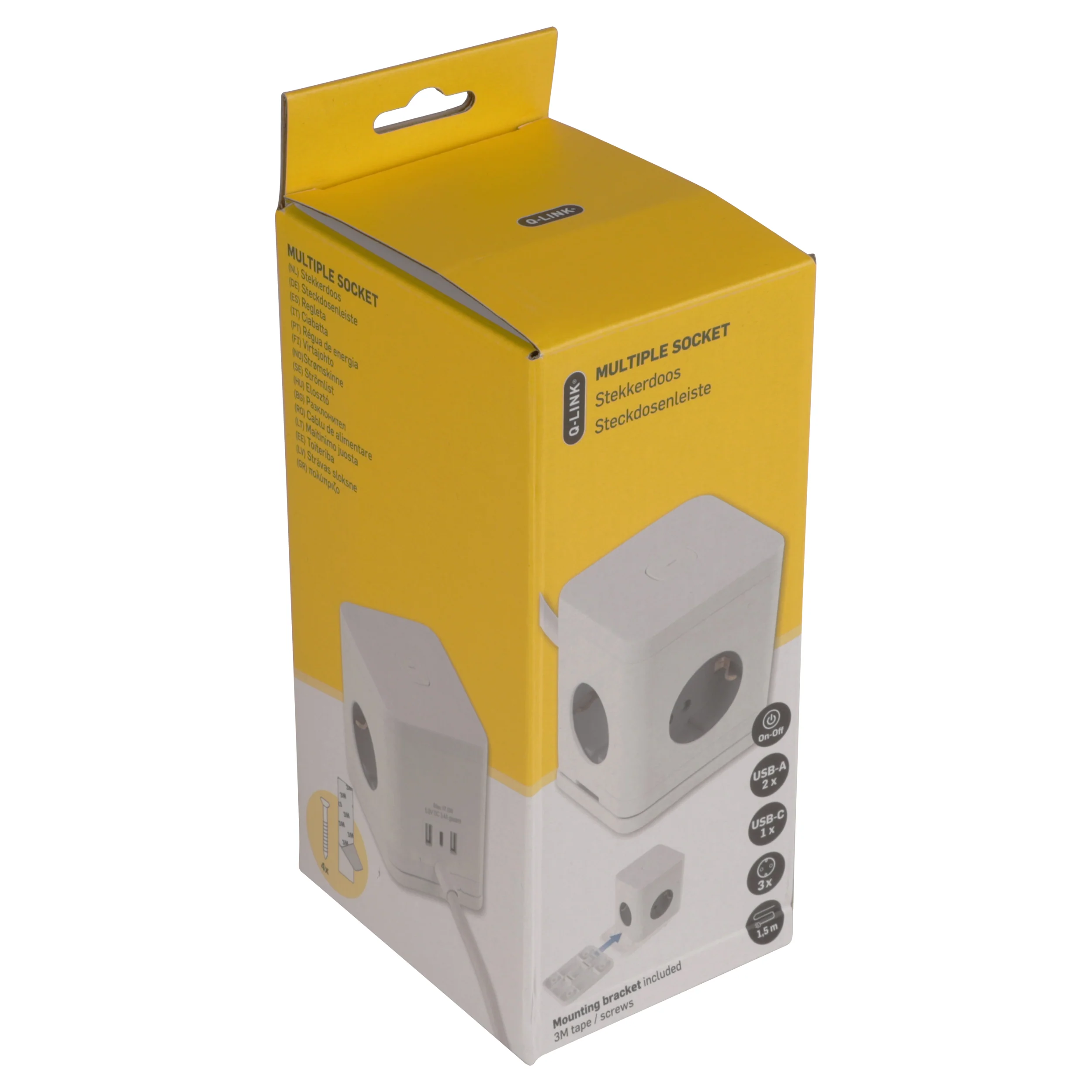 Q-Link Cube stekkerdoos 4-voudig 4x geaard, 2x USB A, 1x USB C wit 1,5m - Image 9