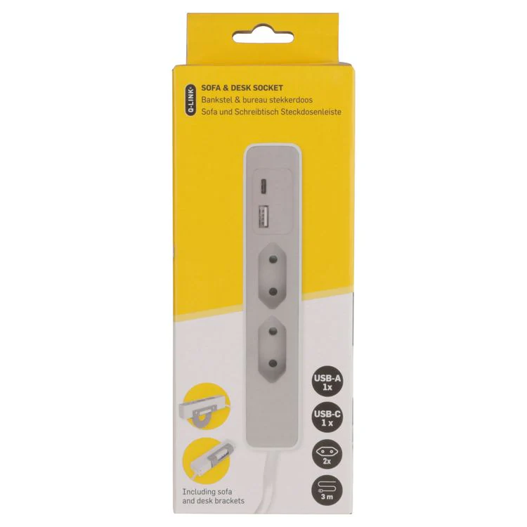 Q-Link Sofa stekkerdoos 2x Euro, 1x USB A, 1x USB C wit, zwart 1,5m - Image 19