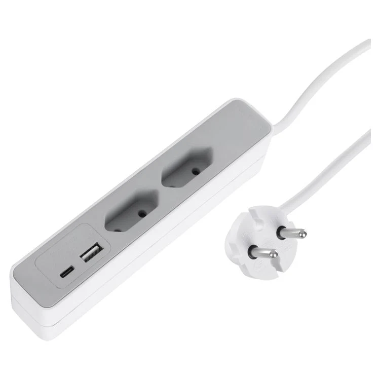 Q-Link Sofa stekkerdoos 2x Euro, 1x USB A, 1x USB C wit, zwart 1,5m - Image 5