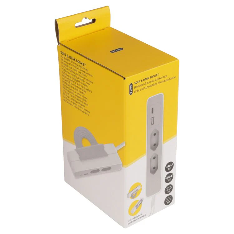 Q-Link Sofa stekkerdoos 2x Euro, 1x USB A, 1x USB C wit, zwart 1,5m - Image 7