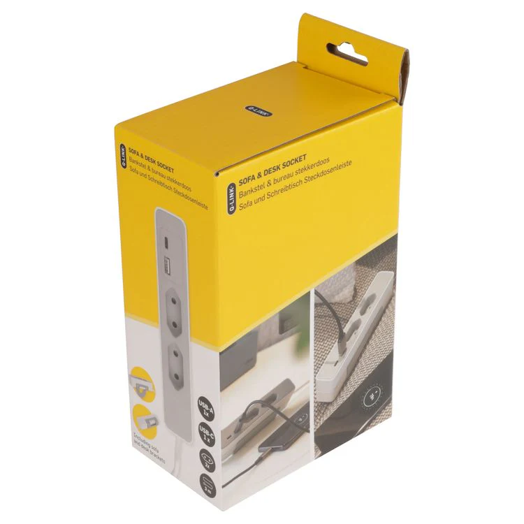 Q-Link Sofa stekkerdoos 2x Euro, 1x USB A, 1x USB C wit, zwart 1,5m - Image 9