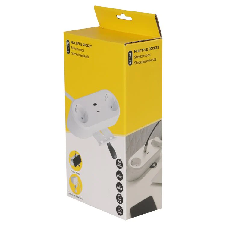 Q-Link stekkerdoos 2x geaard, 1x USB A, 1x USB C wit 1,5m - Image 6