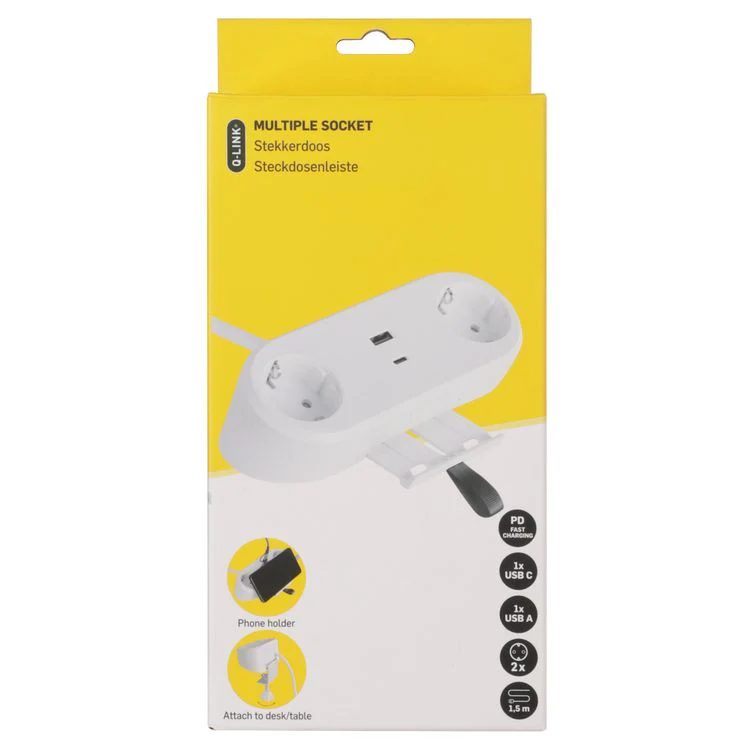 Q-Link stekkerdoos 2x geaard, 1x USB A, 1x USB C wit 1,5m - Image 9