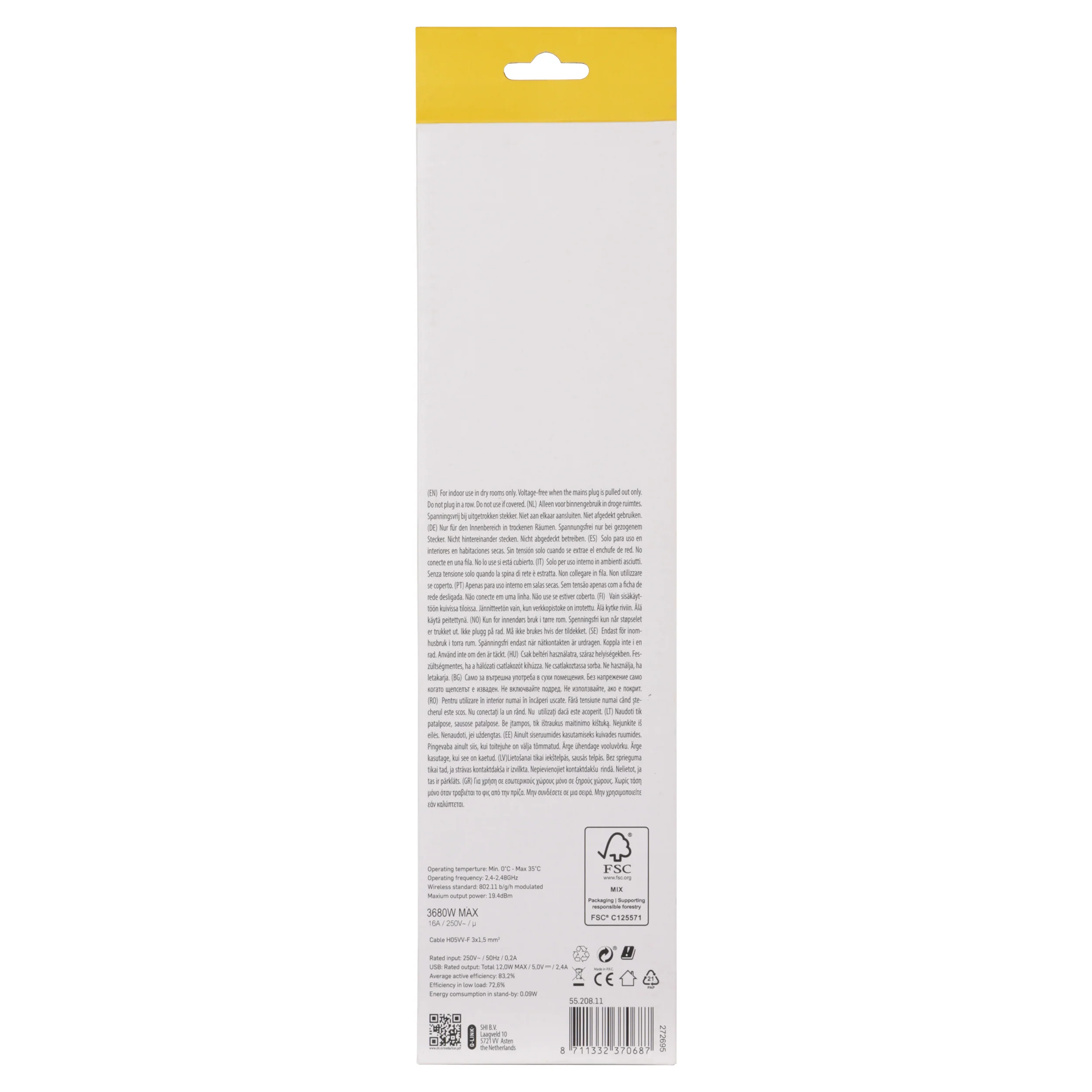 Q-Link stekkerdoos 3-voudig 3x geaard, 2x USB A wit 1,5m - Image 3