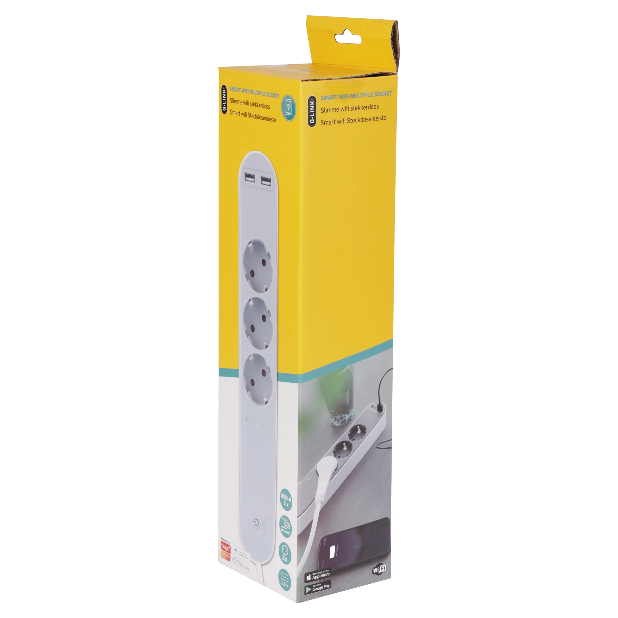 Q-Link stekkerdoos 3-voudig 3x geaard, 2x USB A wit 1,5m - Image 6