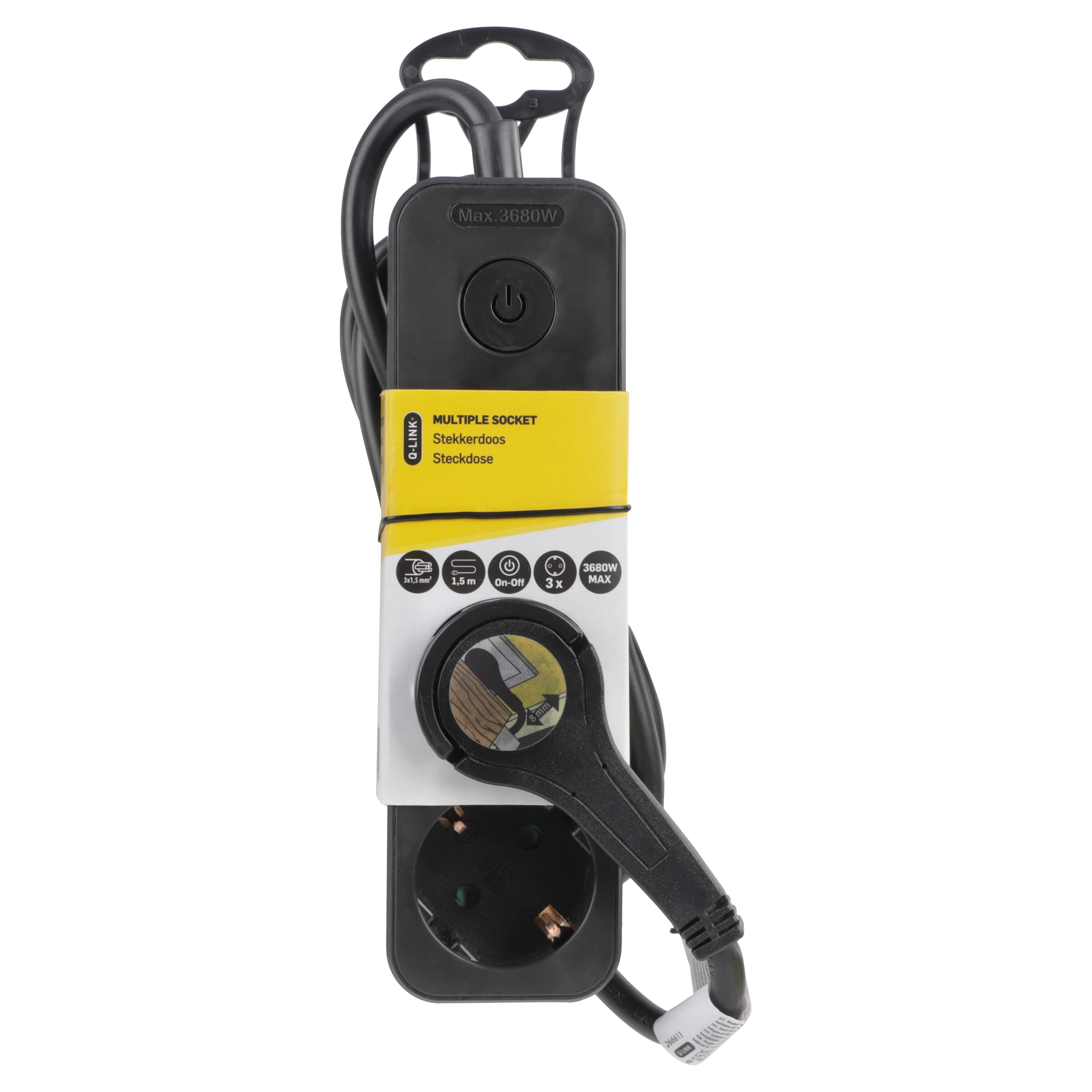 Q-Link stekkerdoos 3-voudig zwart 1,5m - Image 2