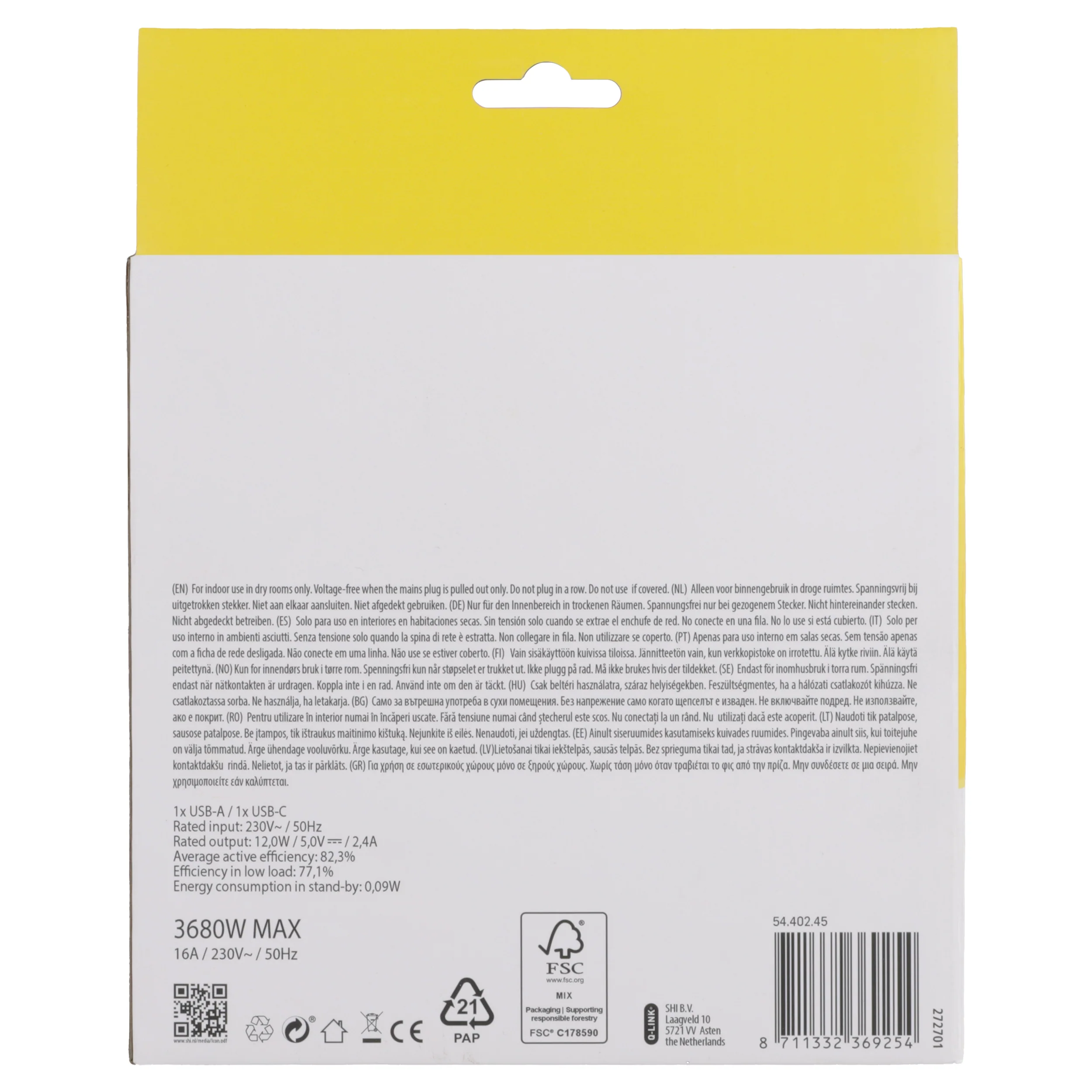 Q-Link stekkerdoos 4-voudig 4x geaard, 1x USB A, 1x USB C wit 1,5m - Image 2