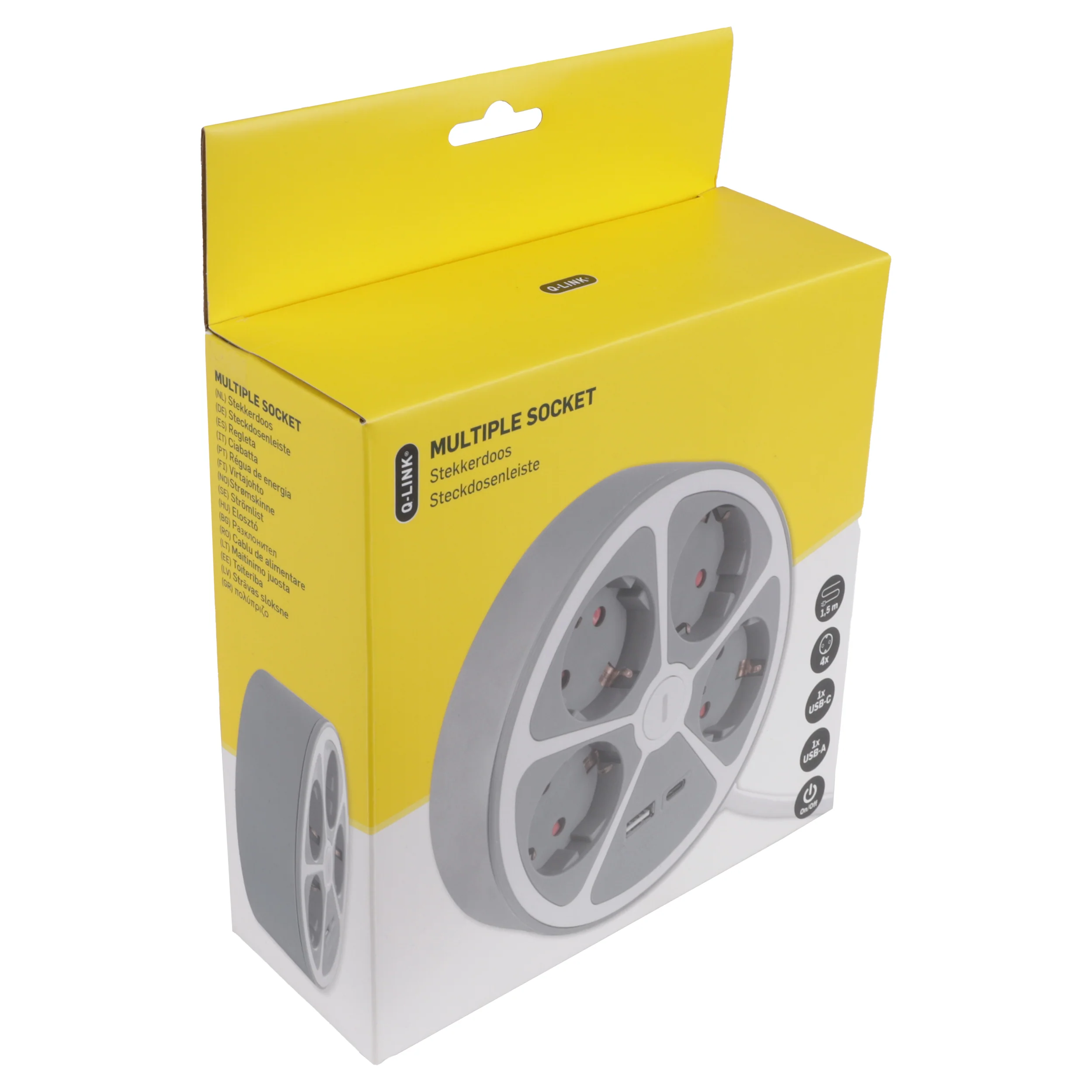 Q-Link stekkerdoos 4-voudig 4x geaard, 1x USB A, 1x USB C wit 1,5m - Image 4