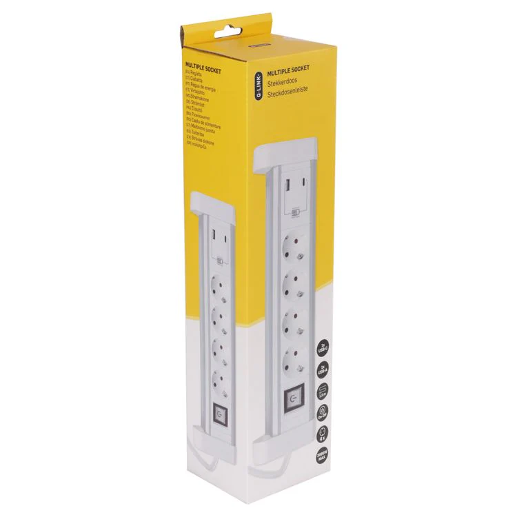 Q-Link stekkerdoos 4-voudig 4x geaard, 1x USB A, 1x USB C wit, 1,5m - Image 6
