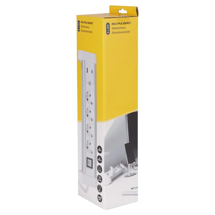 Q-Link stekkerdoos 4-voudig 4x geaard, 1x USB A, 1x USB C wit, 1,5m - Image 7