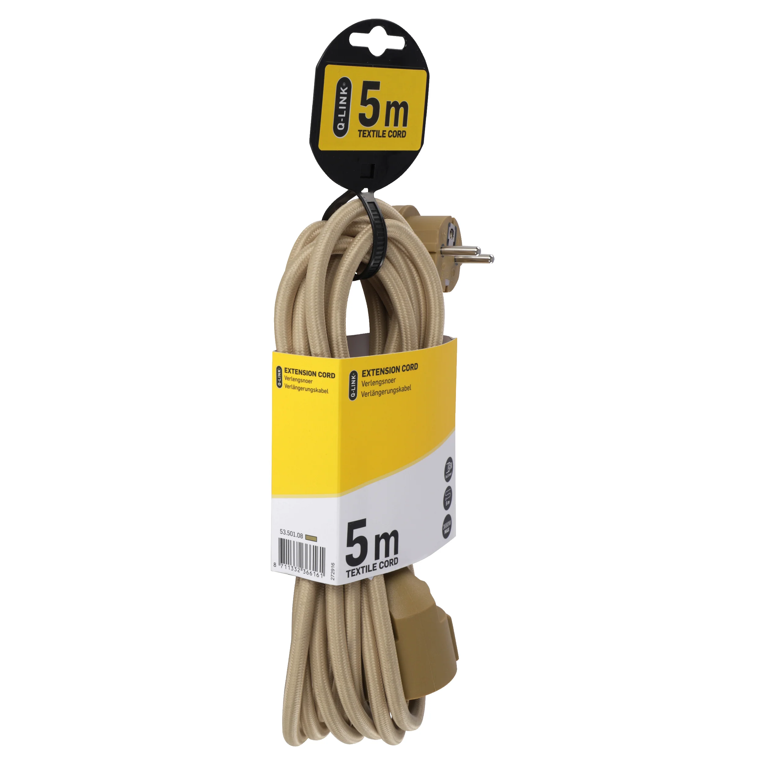 Q-Link verlengsnoer 3x1,5mm randaarde goud 5m - Image 3