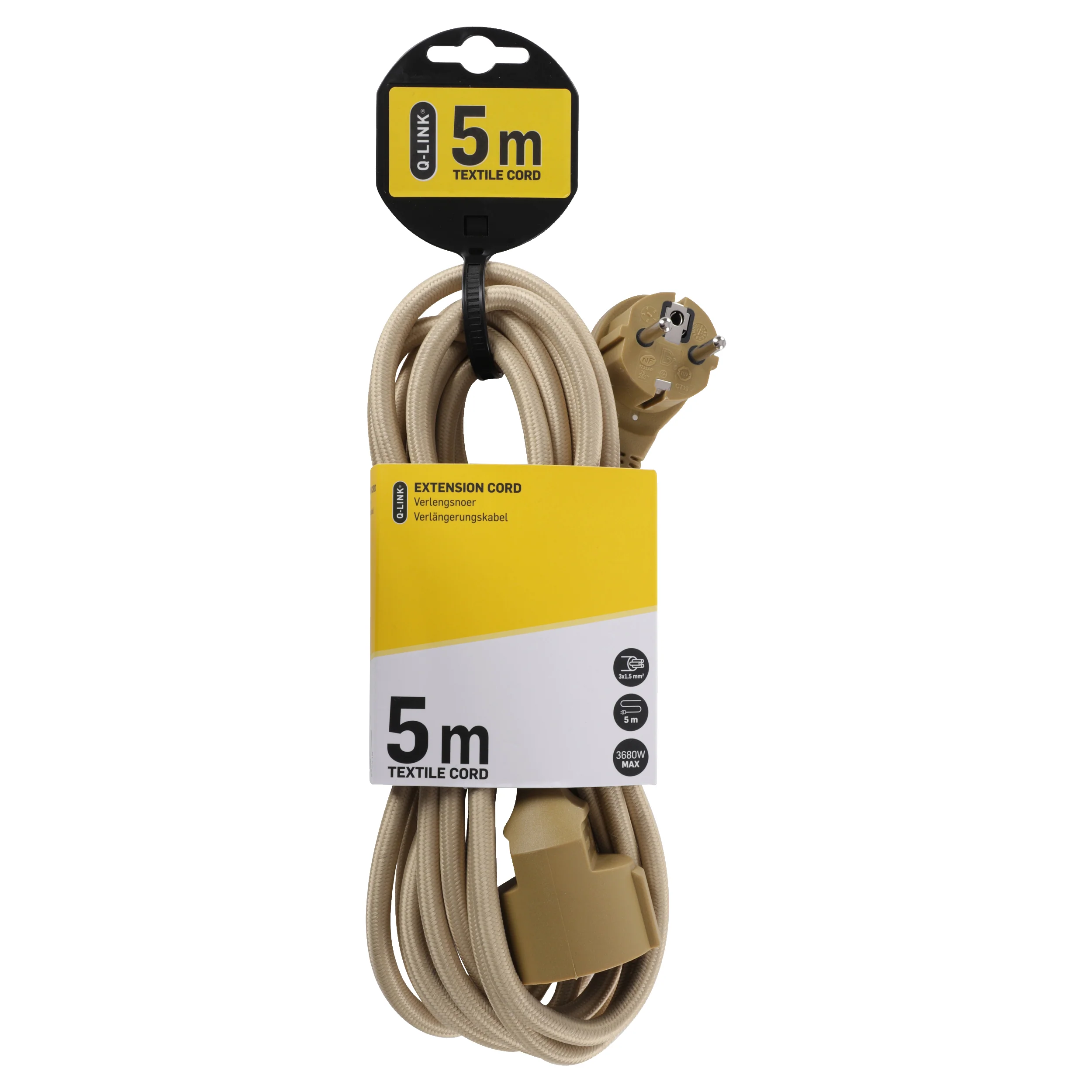 Q-Link verlengsnoer 3x1,5mm randaarde goud 5m - Image 4