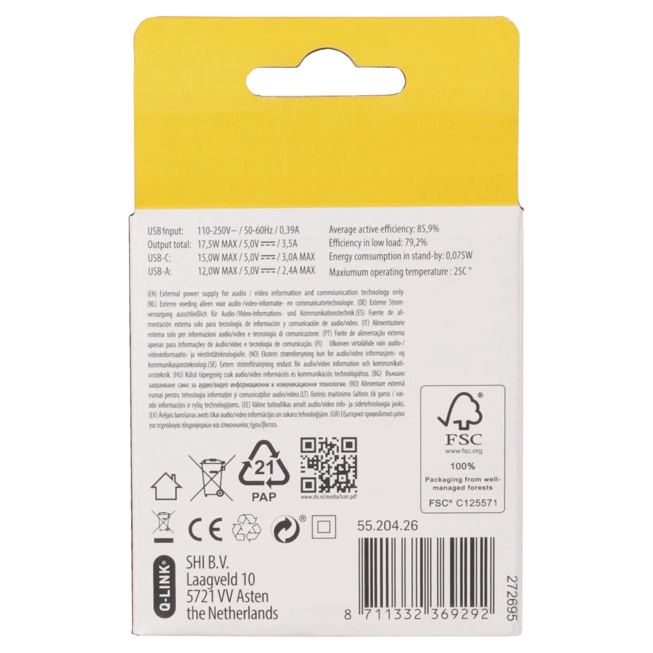 Q-Link verlengsnoer Euro USB A/C wit 1.5m - Image 2