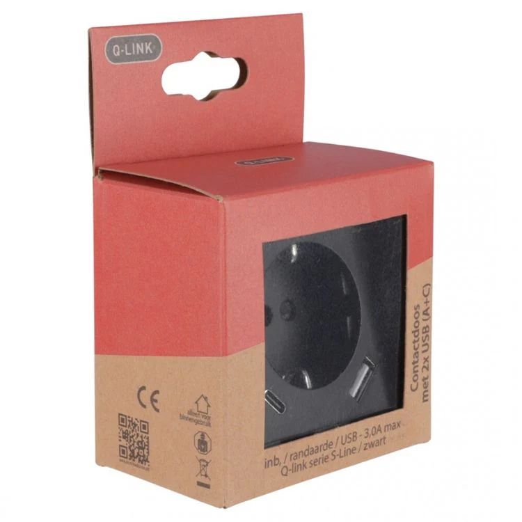 Q-Link inbouw stopcontactdoos met USB A/C 1-voudig randaarde zwart - Image 3