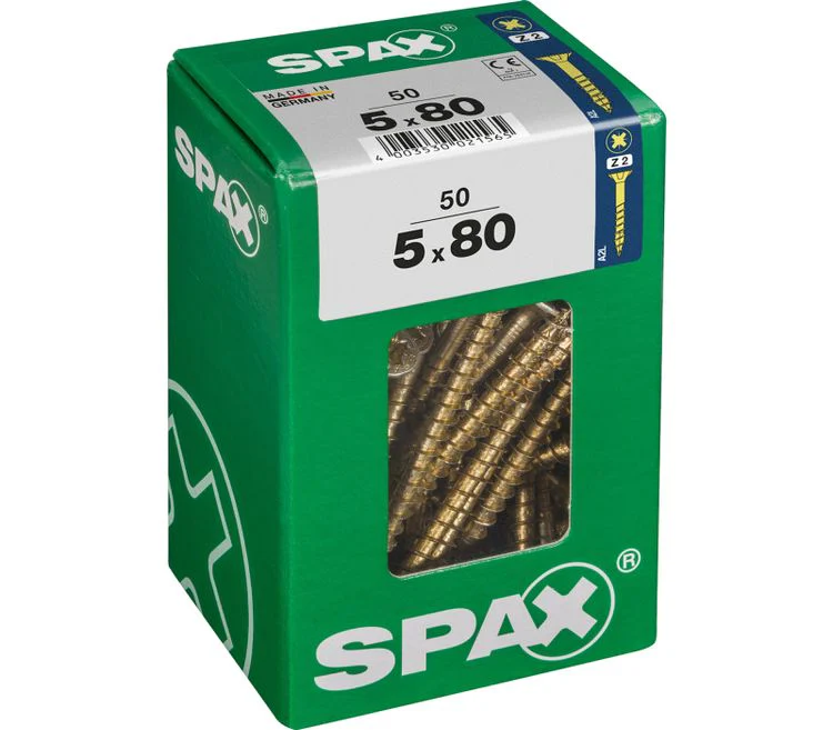 Spax schroef pozidrive verzinkt 5x80mm 50st