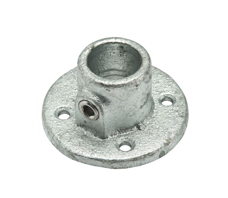 Steigerbuis koppeling voetplaat rond gegalvaniseerd zilver ⌀28mm