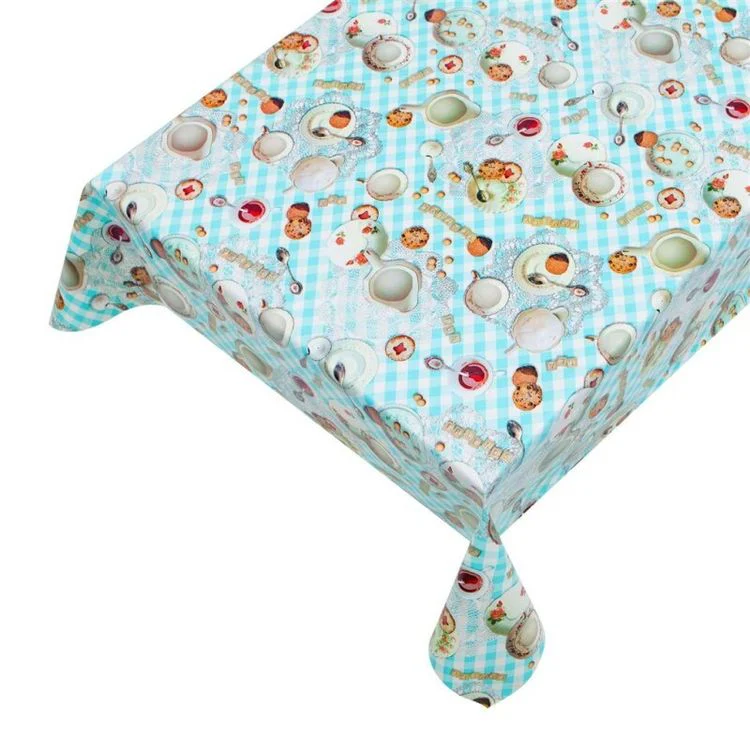Tafelzeil Tea time theekopjes blauw 140cm per meter