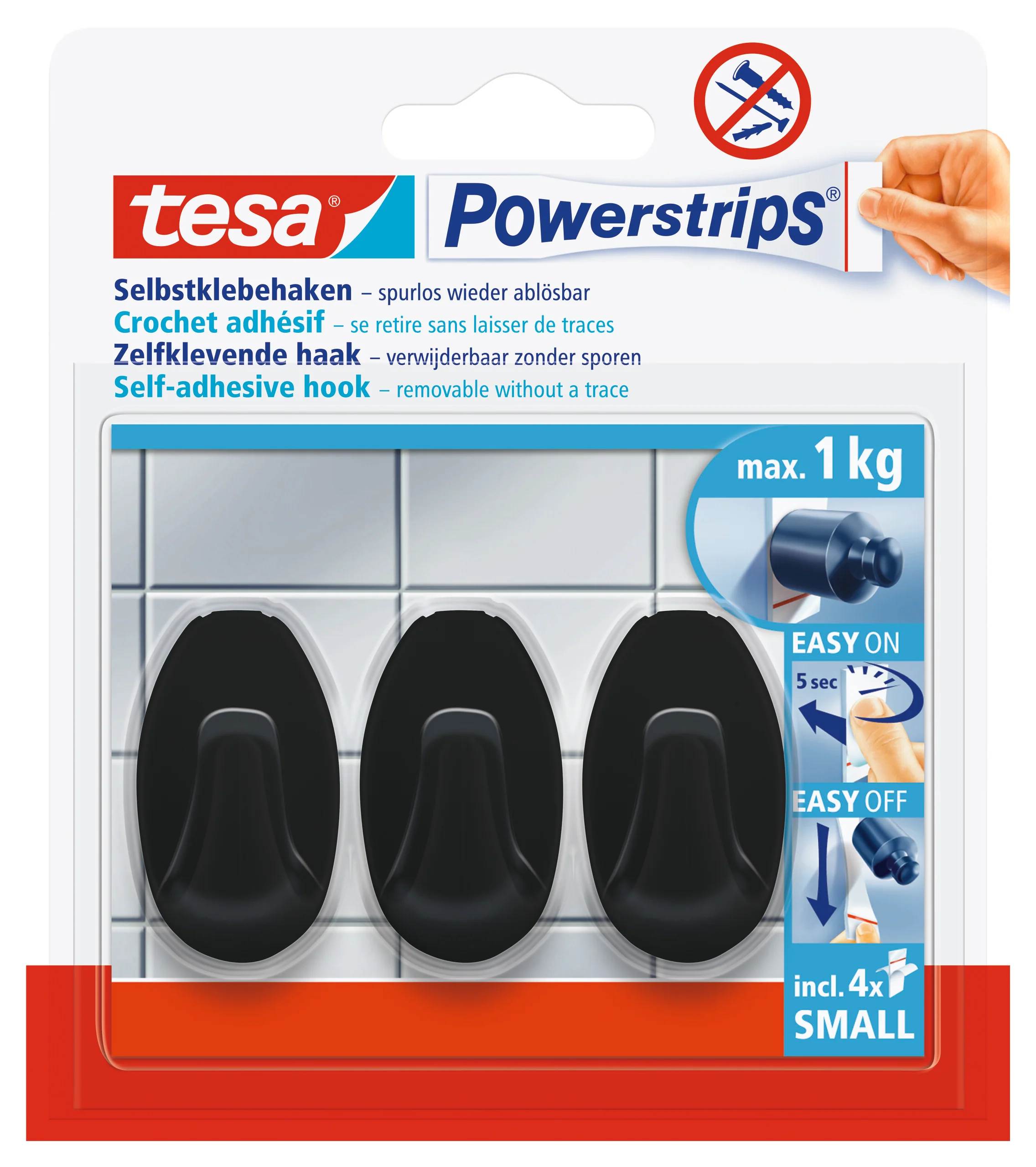 Tesa Powerstrips zelfklevende haak ovaal kunststof zwart 3st - Image 4