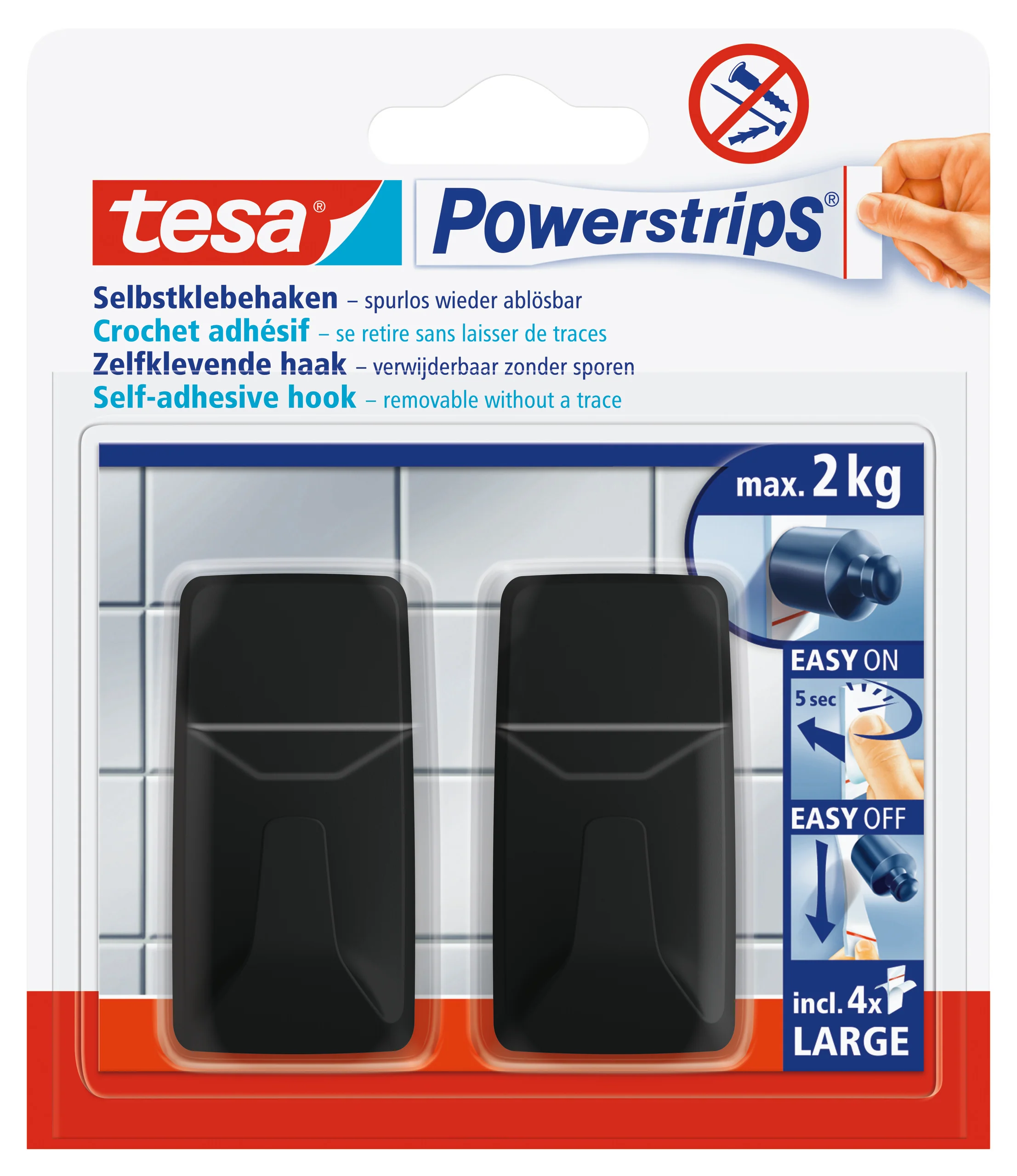 Tesa Powerstrips zelfklevende haak rechthoek kunststof zwart 2st - Image 4