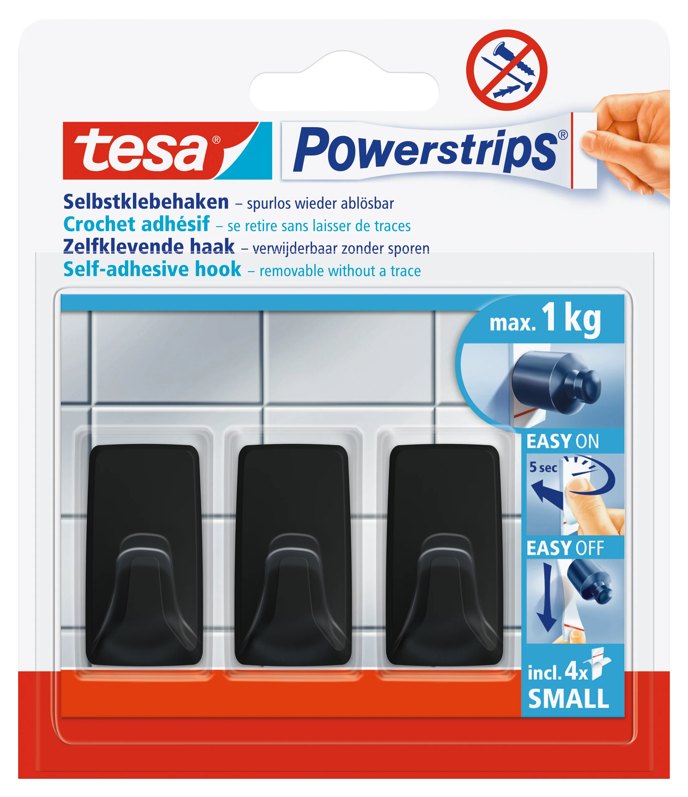 Tesa Powerstrips zelfklevende haak rechthoek kunststof zwart 3st - Image 4