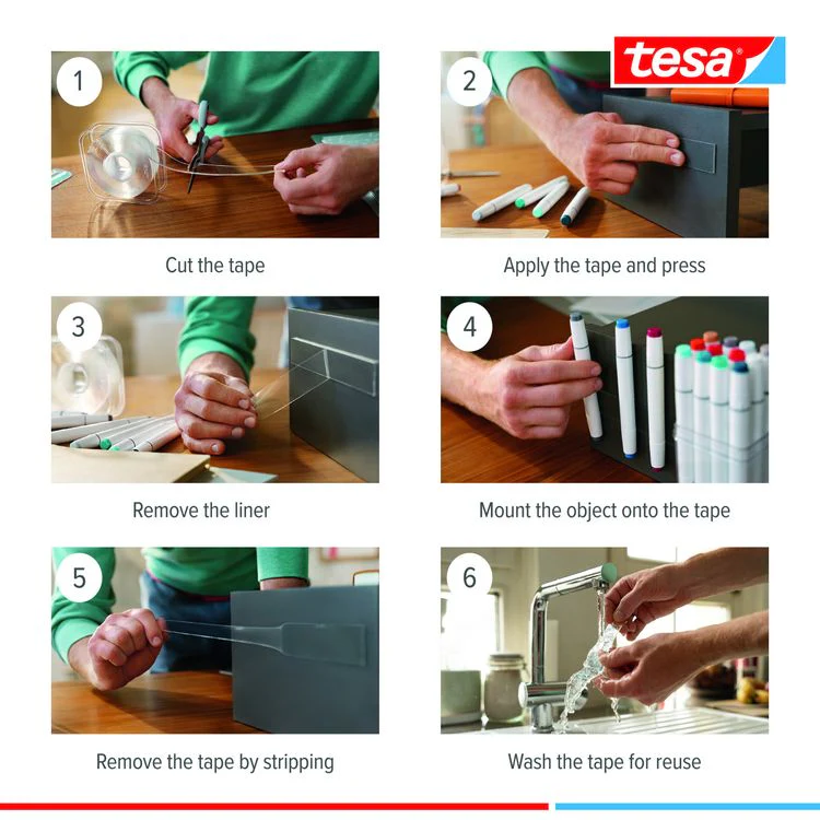 Tesa universele dubbelzijdige tape Nanopower transparant 30mmx3m - Image 5